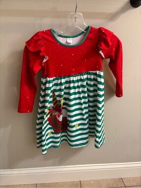 Girls' Red and Green Striped Unicorn Holiday Dress